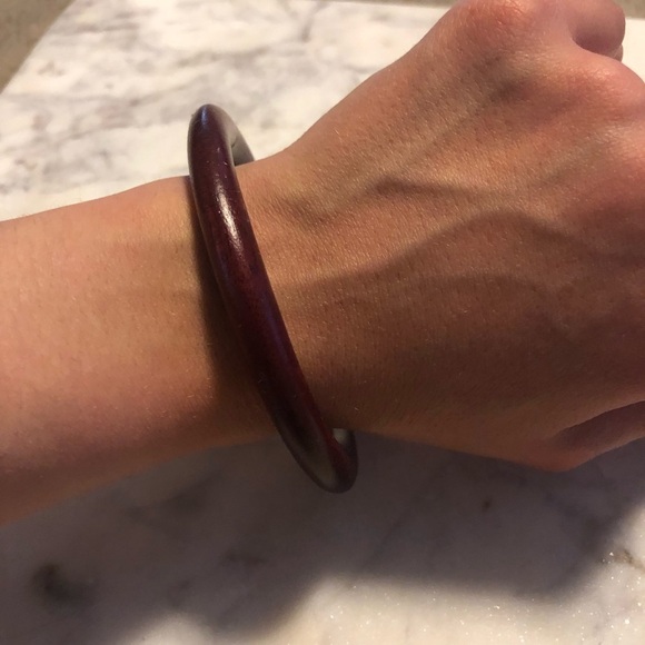 vtg Boho Redwood Wood Rounded Bangle 8” Inside - Picture 4 of 5